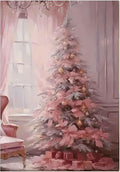 Pink Christmas Tree with Bows & Gifts Paint by Numbers for Adults, Festive Holiday DIY Painting Kit, Cute Home Decor 24 Colors 16x20 inch Framed