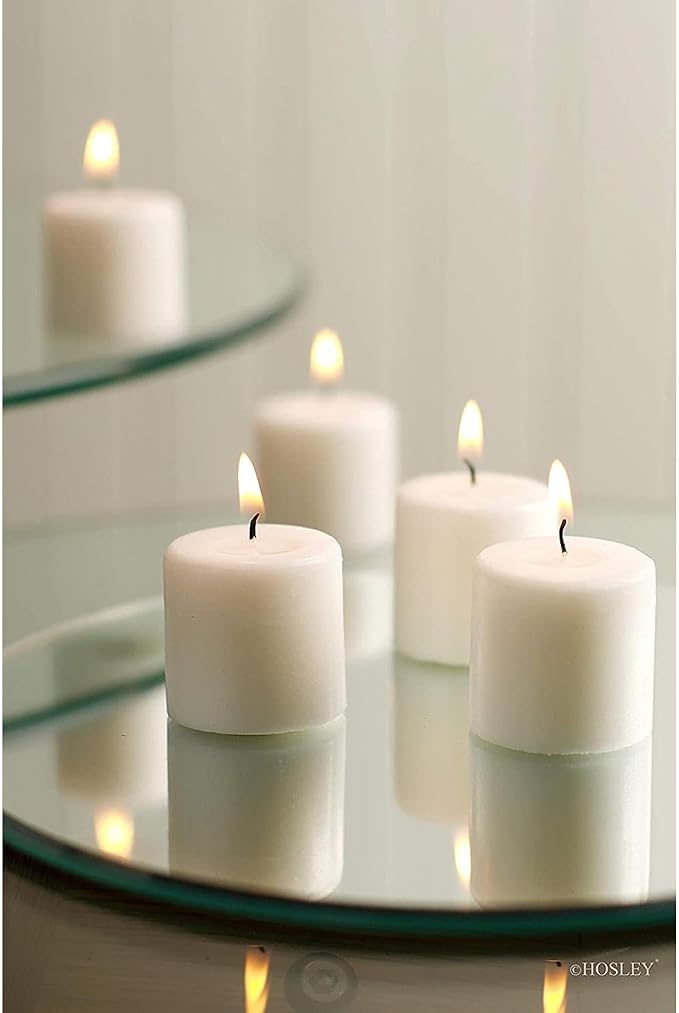 Hosley Set of 30 Unscented White Votive Candles – Bulk Pack, Clean-Burning, Long-Lasting 10-12 Hour Burn Time – Ideal for Weddings, Home Décor, Spa, and Events