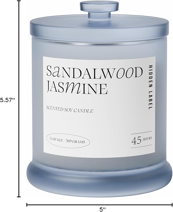 Sandalwood Jasmine Scented Candle, 13oz Natura Soy Wax Non Toxic, 2 Wicks Large Candles for Home Scented, 75Hs Long Lasting Clean Burn | Aromatherapy Candle for Home Decor, Stress Relief & Relaxation