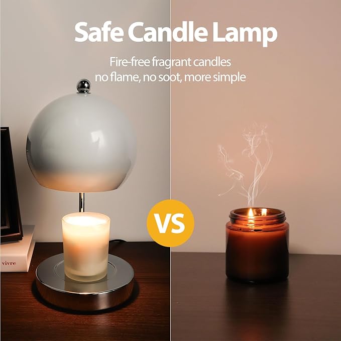 Candle Warmer Lamp with Timer and Dimmer Adjustable Height,Electric Wax Melt Warmer with 2 Bulbs for Scented Jar Candles Bedroom Home Decor Gifts(White)