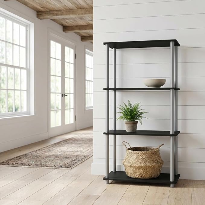 Furnifact Black Grey Bookcase with Sturdy Wood Construction, Modern Design, Easy Assembly, Suitable for Home or Office Storage