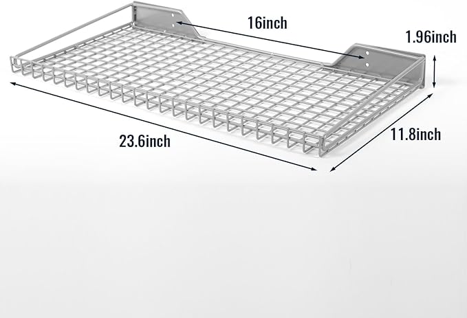 Wallmaster Heavy Duty Garage Wall Shelving 2 Pack 23.6"x11.8" Metal Wire Shelves Wall Mount Mesh Storage Rack for Garage, Office, Basement and Kithcen, max Load 65 lbs (Grey)