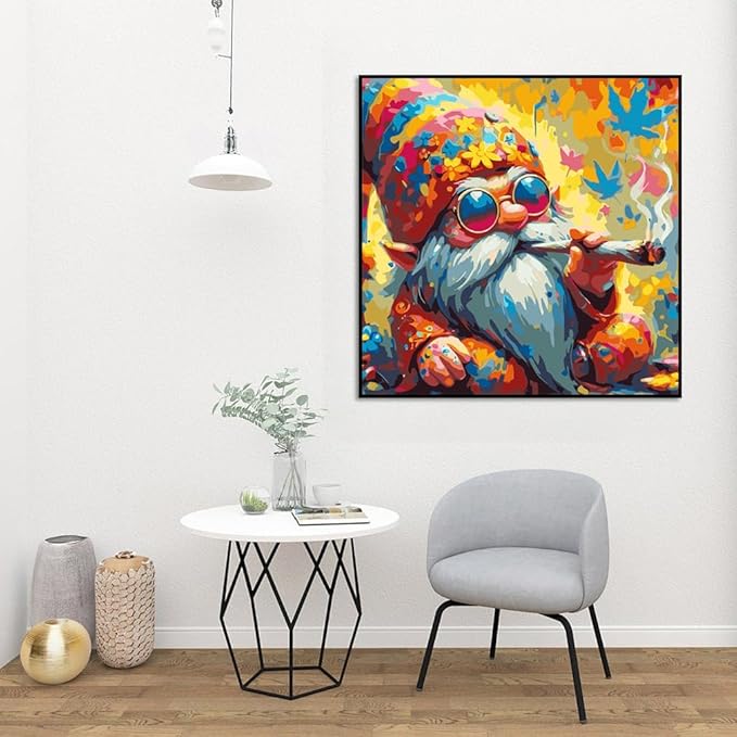 Meothan Paint by Numbers for Adults Gnome Paint by Numbers Kits for Beginner, DIY Acrylic Paint by Number on Canvas Easy Gnomes Paint by Numbers for Adults Home Wall Decor 16X16 Inch Without Frame