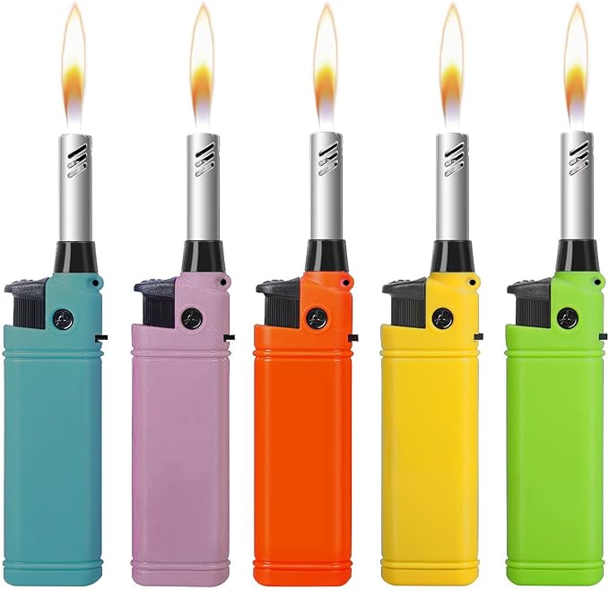 Navpeak Mini Candle Lighter Multipurpose Lighter Utility Lighters with Extended Wand Handy Refillable for Kitchen Fireplace Pilot Light DIY BBQ Grill Stove 5 Pack (Butane Included)