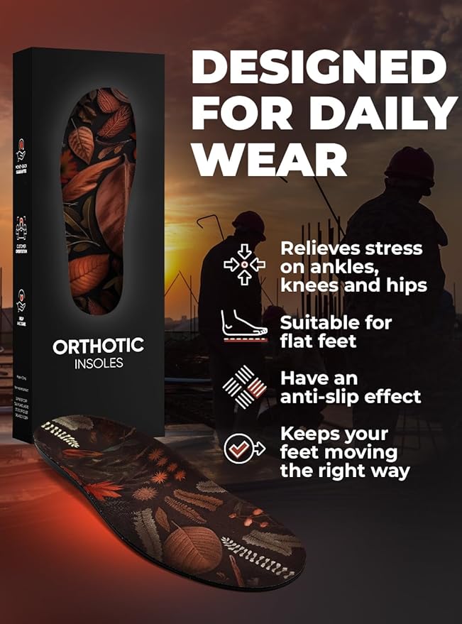 CRUVHEAL Work Comfort Orthotic Insoles - Anti Fatigue Shoe Insert Men Women - Low Arch Support - Shock Absorption - Foot Pain Relief - Work Boot Insoles (L, Brown)