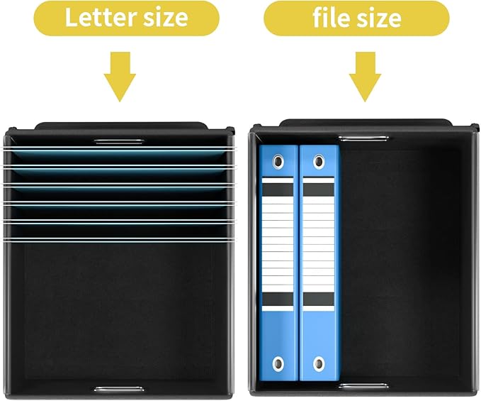 Huolewa File Organizer Box with Lid, Collapsible File Folder Organizer for Office Document Storage, Filing Box with Plastic Slide for Letter Size Hanging Files(1 Pack, Yellow)