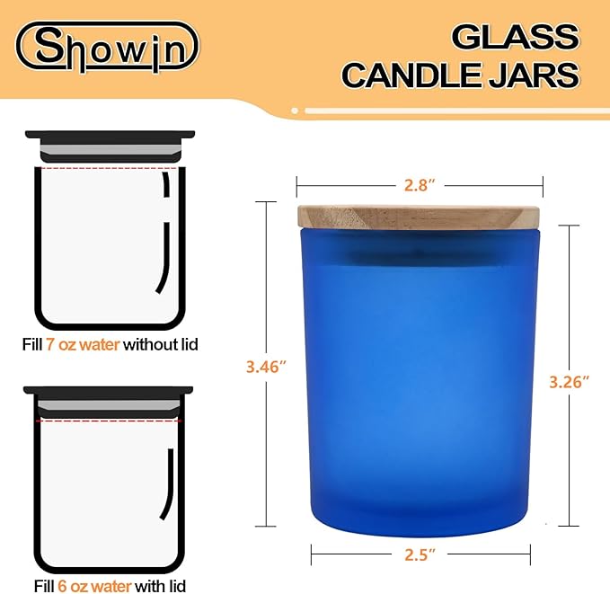 SHOWIN Thick Candle Jars for Making Candles 16 Pcs, 7 OZ Empty Jars with Wood Lids for Candle Making, Sample Container, Frosted Blue
