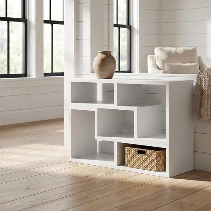 Furnifact White Multipurpose TV Stand and Bookshelf, Durable Construction, Versatile Storage, Transitional Style, Modern Home Office and Living Room Decor
