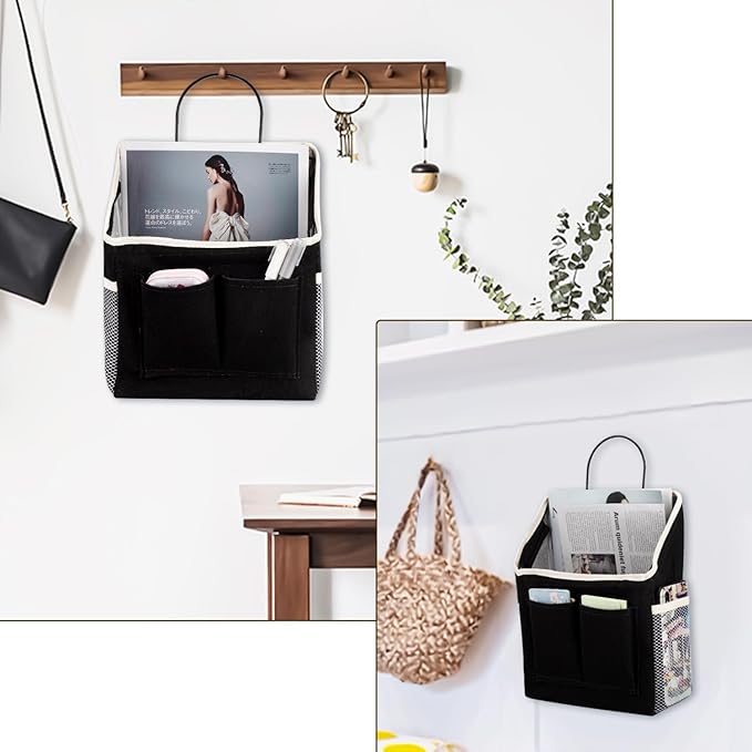 LYroo 2 Pack Black Wall Hanging Storage Organizer Basket with Pockets for Bathroom Bedroom Kitchen Dorm Room Essentials Rv Storage and Organization