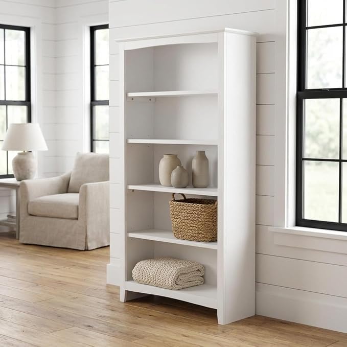 Furnifact White Bookcase with Lightweight Design, Easy-to-Clean Surface, Modern Style, Sturdy Construction for Home or Office Storage