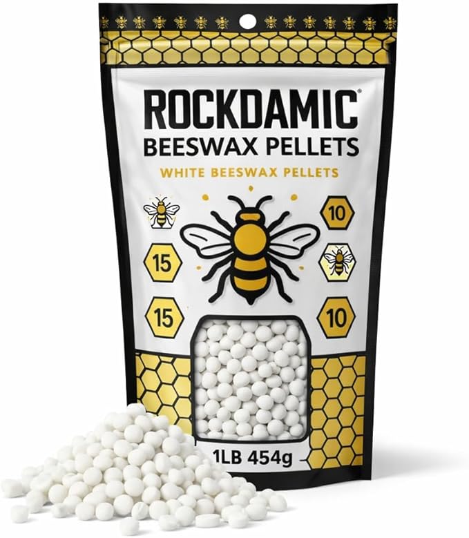Rockdamic Natural White Beeswax Pellets 1lb - (454g) Organic Wax for Skin, Lip Balm, Lotion Making - Pure Pastilles, Unscented Beads for Candles, Salves, Soap, and Cosmetics - Bulk Melting Pellets