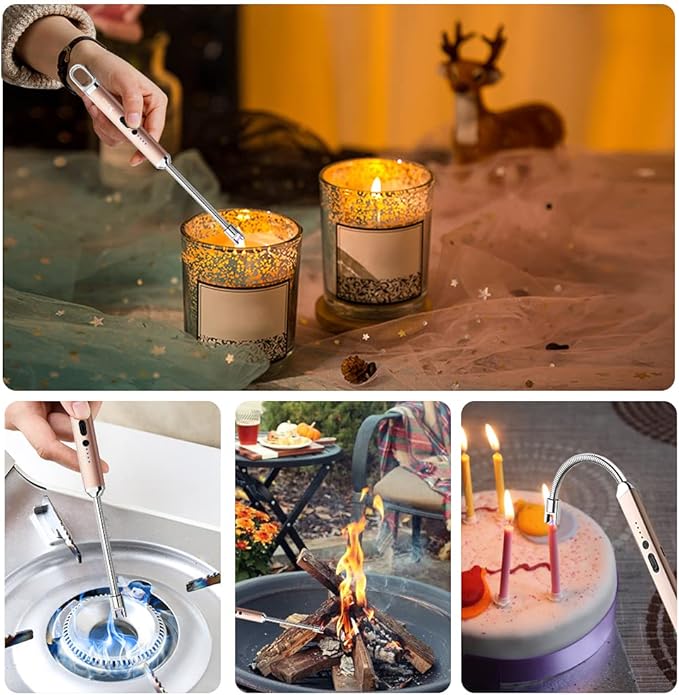 SUPRUS Lighter Rechargeable USB Lighter Arc Electric Lighetrs with Safety Switch 360° Flexible Neck Flameless Grill Long Lighters for Candle Camping Cooking (Champagne Gold)