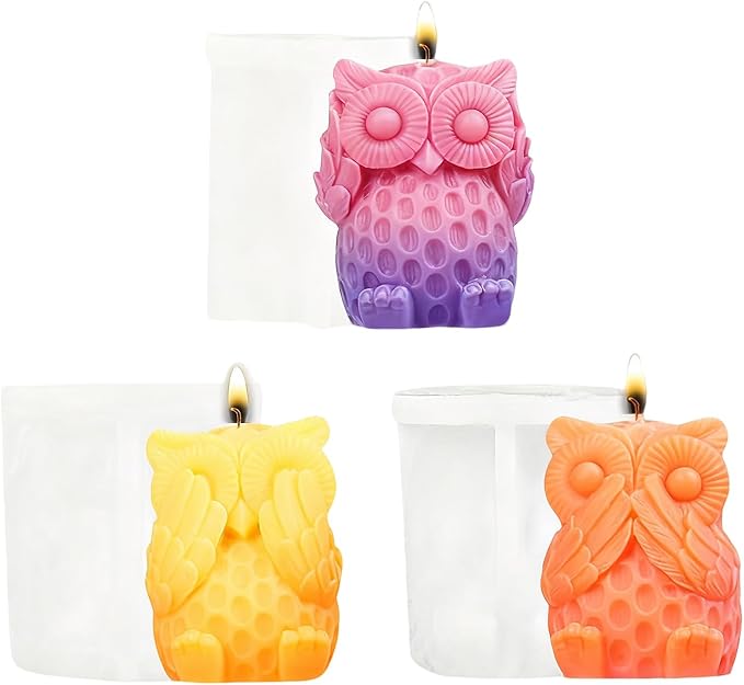 3Pcs Owl Silicone Molds Candle Molds for Candle Making Animal Epoxy Resin Casting Molds