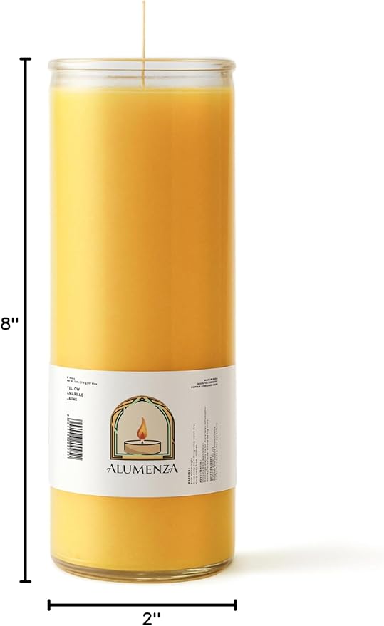 Bulk 6 Pack Yellow 7 Day Candles in Glass Jar – Paraffin Wax, Clean Burning Unscented | Large & Tall Devotional Prayer Pillar Candles for Home, Memoria, Spells, Long Lasting
