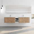 68IN Bathroom Vanity with Double Sink, Modern Solid Wood Floating Bathroom Sink Cabinet, Anti-Fog Mirror, Smart Storage Solutions, Waterproof Design, Open Shelving for Easy Access