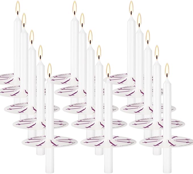 200 White Church Candles with Drip Protectors - 5-Inch Unscented Devotional Candles for Candlelight Vigil & Prayer Services, No Smoke Clean Burning Taper Candles in Bulk