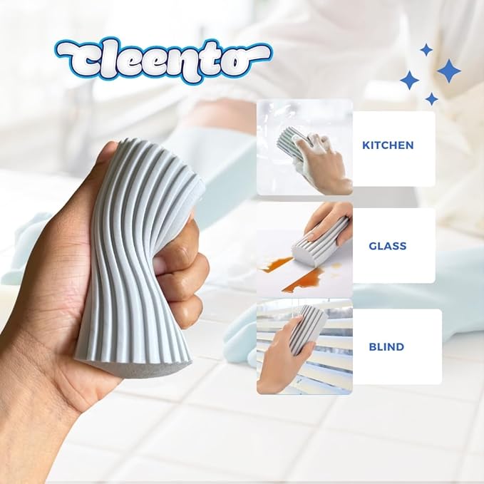 Damp Duster Cleaning Sponge, Multi-Surface Dust Cleaner Magic Eraser for Blinds, Hair, Glass, Mirrors, Car, Baseboards & Window Grooves - All Purpose, Reuseable Household Supplies (2 Pack)