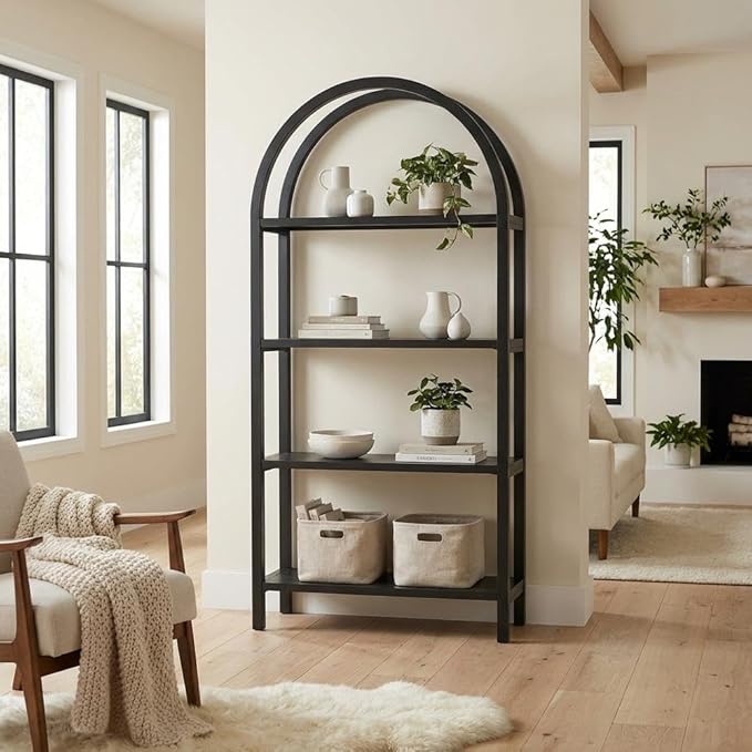 Wooden Large Arched Bookshelf, 72 Inch Tall Storage Unit, Durable Engineered Wood Construction, Arch Top Design for Living Room, Office Use