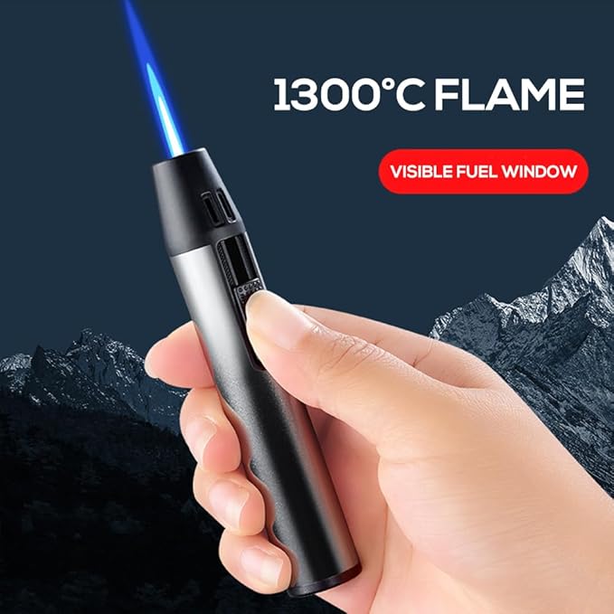 Navpeak Mini Torch Lighter Windproof Jet Blue Flame Lighters Compact Portable with Gas Window Refillable Butane Torch for Candle Craft Outdoor BBQ Grill (Butane Not Included)(Black)