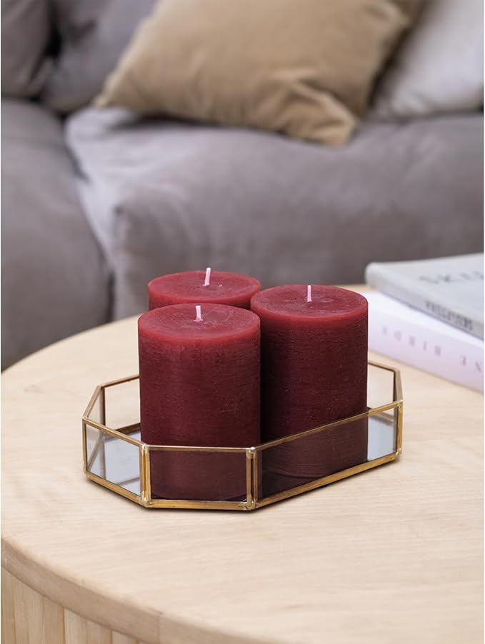CANDWAX 3x4 inch Pillar Candles Set of 3 – Unscented Dripless Rustic Burgundy Candles for Weddings, Decor, Centerpieces