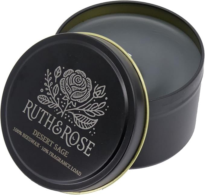 RUTH & ROSE | Desert Sage | 100% Beeswax Scented Candles for Home, 8oz, +65 Hours Burn Time, Aromatherapy Non Toxic Candles, Gift for Women & Men, Made in USA, Perfect for Travel or Gifting