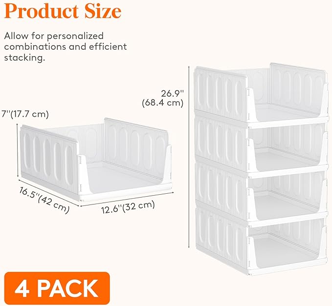 Lifewit 12 Pack Stackable Closet Organizers and Storage Basket for Clothes, Plastic Sweater Storage Bins for Wardrobe, Multifunctional Pants Organizer for RV, Pantry, Bathroom, Kitchen, Dorm, 24L