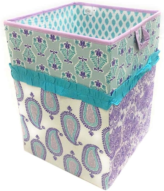 Bacati - Paisley Kids Storage (Collapsible Hamper 14 x 14 x 19 inches, Lilac/Purple/Aqua)