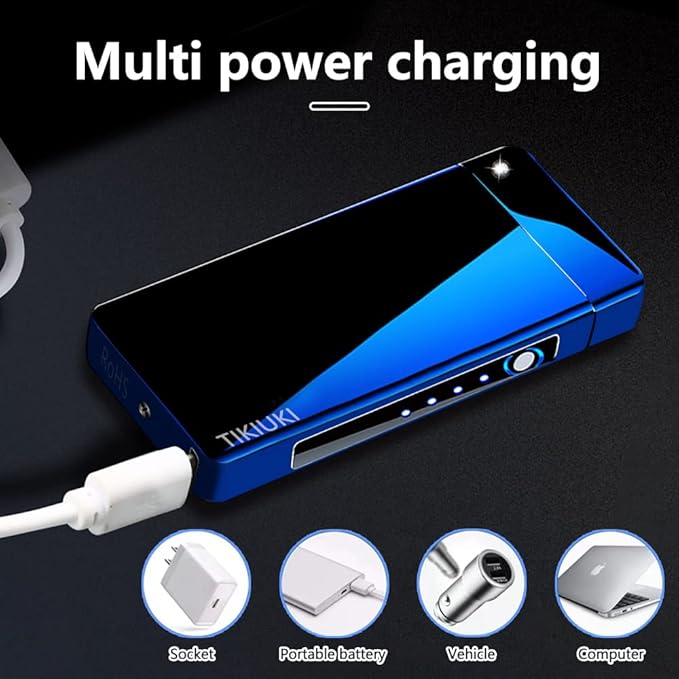 Rechargeable USB C Lighter, Windproof Electric Lighter Arc Plasma Lighters with Projection Stone, Visual Battery, Cool Vintage Lighters Custom Style for Outdoor Candle Camping Gift（Blue）
