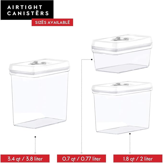 DWËLLZA KITCHEN Airtight Food Storage Containers with White Lids 2L - 4 Pc Clear Plastic Pantry Snacks Kitchen Container, Baking Supplies, 4LB Sugar & Flour Canister BPA-Free