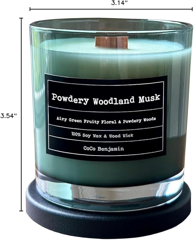 100% Soy, Highly Scented, Hand Poured Soy Candle (Powdery Woodland Musk (Wooden Wick))