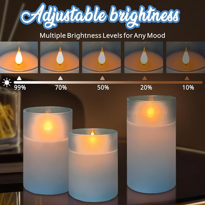 Rechargeable Flameless Candle, Flickering LED Pillar Glass Fake Candle with Remote and Timer, Built-in Battery Real Wax Electronic Candle for Room Decoration, Set of 3