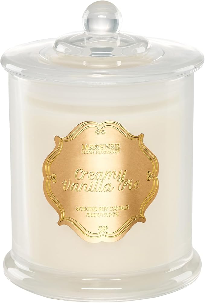 M&SENSE Creamy Vanilla Pie Soy Candles for Home Scented, Organic Non Toxic 12.7oz Large Jar Candle 75 Hours Long Lasting Slow Burning, Winter Home Fragrance Housewarming New Year Gifts