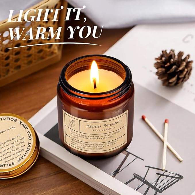 4 Pack Lavender Candles for Home Scented,Amber Jar Aromatherapy Candle Gifts for Women,Scented Candles Set for Mother's Day Christmas Valentine Thanksgiving Brithday Gifts,Soy Wax Candle Set