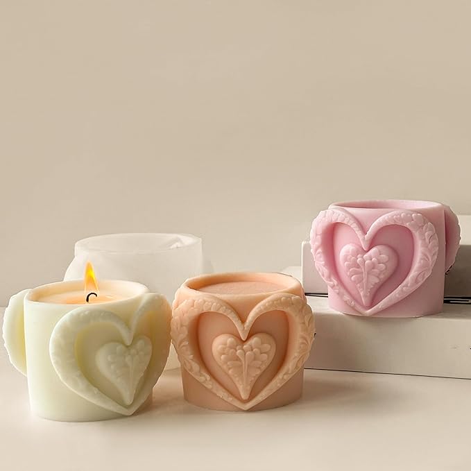 Heart Cup Cylinder Candle & Resin Mold - Resin Casting Silicone Molds for Home Decor & Candle Making Wave Spiral Mold