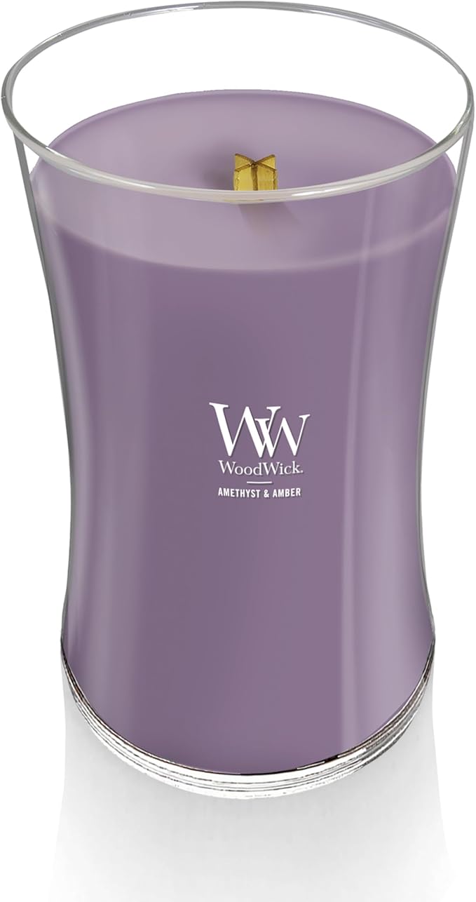 WoodWick Amethyst & Amber Gifts for Women and Men, 21.5 oz Large Hourglass Candle with Crackling Wick
