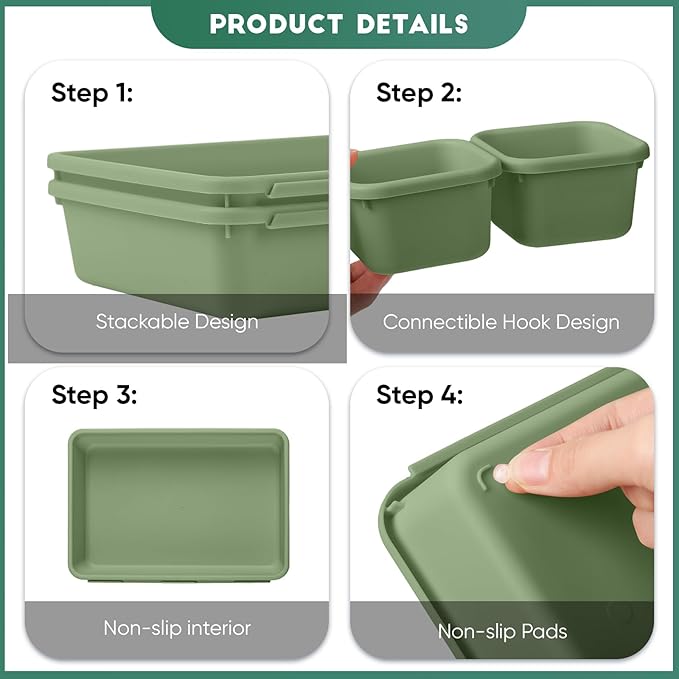 32 Pcs Desk Drawer Organizer Office Organization Tray Versatile Vanity Organizer with Nonslip Pads Makeup for Divider Drawer Storage Box Container for Kitchen Bedroom (Dark Green)