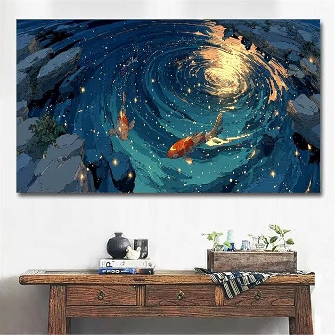 Paint by Numbers Kit for Adults Fish Painting by Numbers Lake DIY Kits for Adults Canvas Oil Painting Crafts, Hobbies for Women Beginner for Home Wall Decor Art, Gifts Without Frame 32x64Inch 8-6729