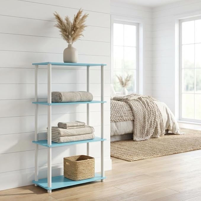 Furnifact Light Blue White Bookcase with Durable Wood Construction, Modern Design, Versatile Storage, Stylish Home Office and Living Room Decor