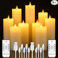 Rechargeable Flameless Candles with Remote and Timer, 9-Pack Flickering LED USBC Pillar Candles Coated with Real Wax for Halloween, Christmas, Home, Wedding & Holiday Decor (Six Sizes, White)