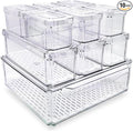 10-Pack Clear Fridge Organizer Bins with Lids & Drainage Holes, Stackable Container Set, BPA-Free Plastic Refrigerator Storage Containers for Food, Fruits, Vegetables, Meats (Multi-Purpose)