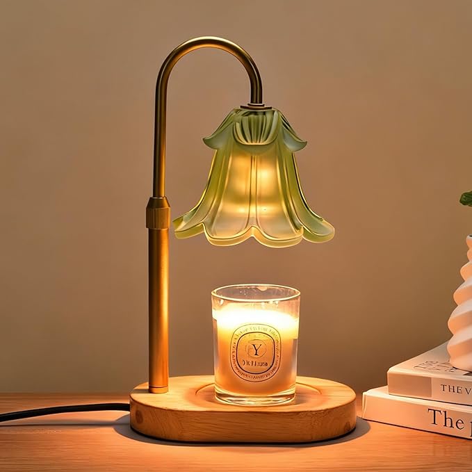 Candle Warmer Lamp with Timer Dimmable, Wax Melt Warmer Adjustable Height, Flower Warmer Lamp with 2 Bulbs for Jar Candles, House Warming New Home Decor, Gift for Mom Women (Green)