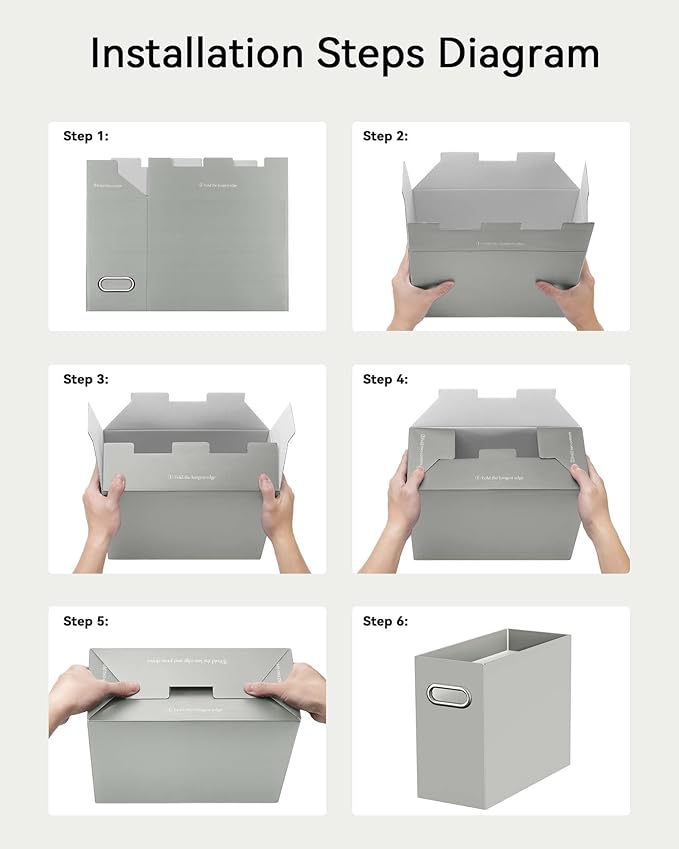Oterri File Organizer Box, Portable Collapsible Cardboard File Folder Organizer with Handle for Letter Size Hanging Files, Document Storage Box for Home Office & Classroom (4 Packs, Grey)