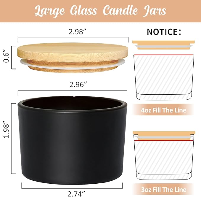 SUPMIND 4oz Candle Jars 15 Pack, Small Black Glass Empty Candle Jars for Making Candles with Bamboo Lids and Wick Kit, Wide Mouth Candle Container Bulk, Ideal for Candle Business Owners