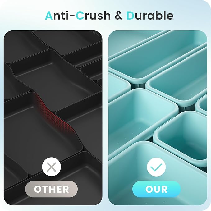 【𝟮𝟴𝗣𝗖𝗦】 【𝟱𝗦𝗶𝘇𝗲】 BlueGreen Drawer Organizer, Makeup organizer, 【Holds 177 Items】 Bathroom Organizers and Storage, Plastic Desk Organizer Divider, Organizer Bins for Office Vanity A-LUGEI
