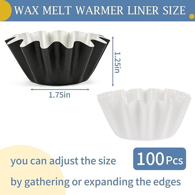 100 Pcs Wax Melt Liners, Wax Melt Warmer Liners, Leakproof & Reusable Wax Melt Cups for Wax Burner, Wax Melters, Candle Warmers, Scented Wax, Plug Warmers, Electric Wax Warmers, Black, White