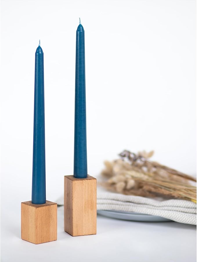 CANDWAX 8 inch Tapered Candles - Set of 12 Dripless Dinner Candles - Dark Blue