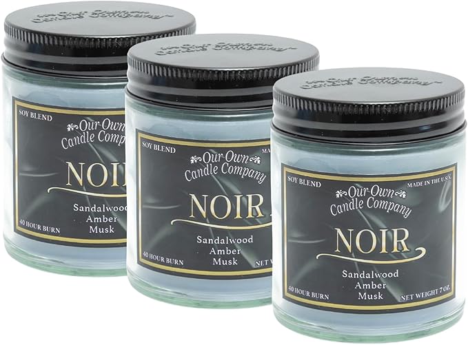 Our Own Candle Company, Noir Scented Mason Jar Candles, 40 Hour Burn Time, 7 Ounces (3 Pack)