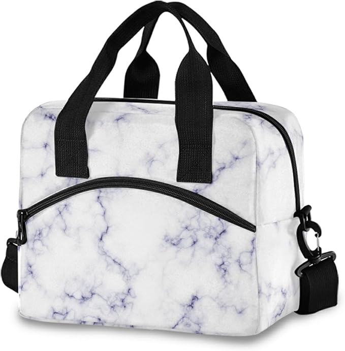 CBBYY Marble Lunch Bags for Women Men, Reusable Insulated Lunch Box, Adjustable Shoulder Straps Tote Lunch Bag for Work Picnic School