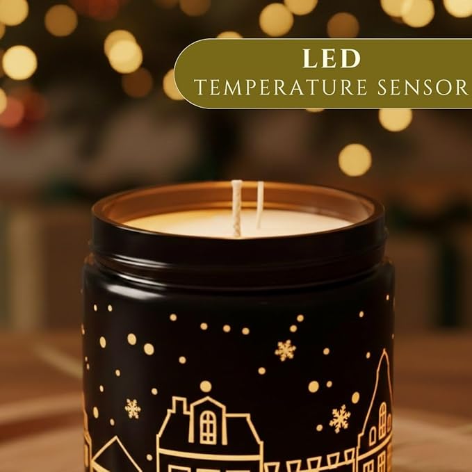 Sandalwood Scented Candle – Dual Light Glow Jar Candle (Real Flame + Heat Activated LED), Soy Wax Blend Aromatherapy Candle, 40-Hour Burn, Decorative Candle for Bedroom, Bathroom & Home Gift, 7oz
