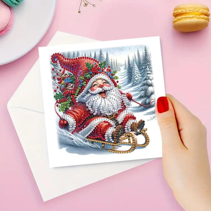 6 Pack Christmas DIY Rhinestone Painting Greeting Set, Snowman Santa Diamond Art with Envelopes, Holiday Gift for Family Friends